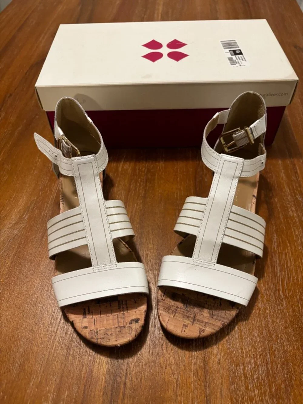 Naturalizer Longing White Leather Cork Gladiator Wedge Sandals Box Size 7M